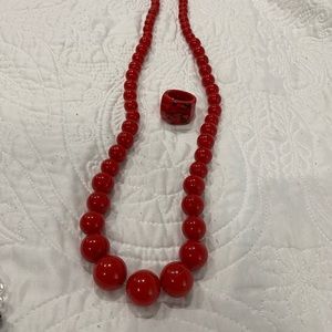 Woman necklace red set with ring